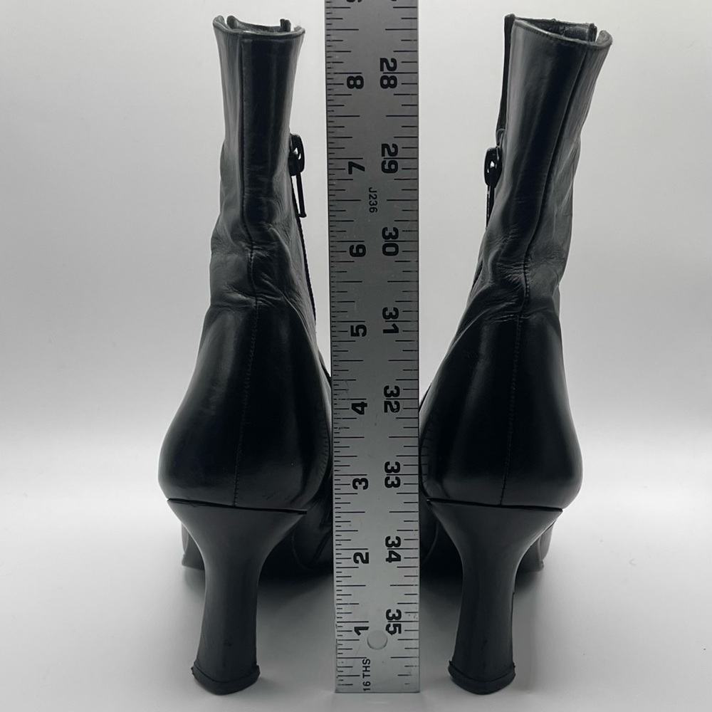 Stuart Weitzman | Black Leather Zip-up Heel Boots | 6 - Picture 11 of 16
